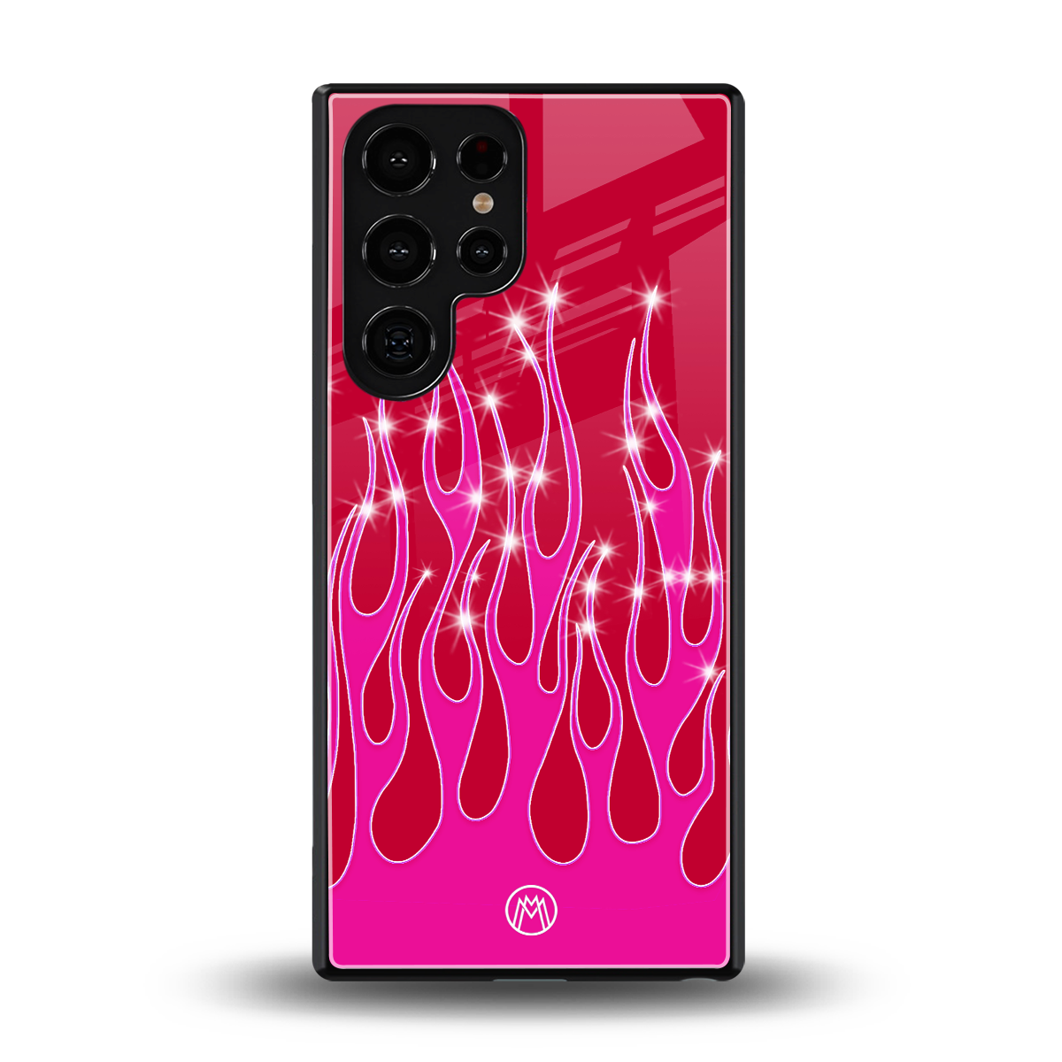 y2k magenta glittery flames back phone cover | glass case for samsung galaxy s25 ultra