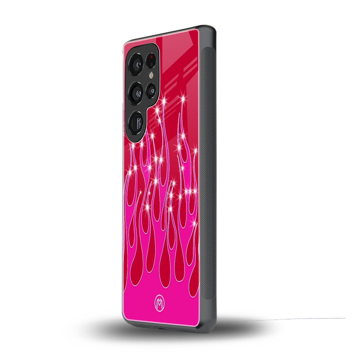 y2k magenta glittery flames back phone cover | glass case for samsung galaxy s25 ultra