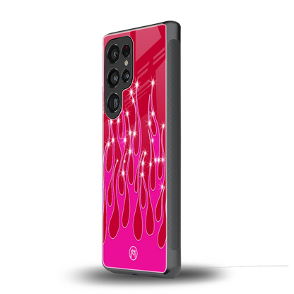 y2k magenta glittery flames back phone cover | glass case for samsung galaxy s25 ultra