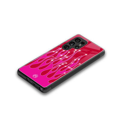y2k magenta glittery flames back phone cover | glass case for samsung galaxy s25 ultra