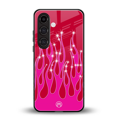y2k magenta glittery flames back phone cover | glass case for samsung galaxy s24 plus