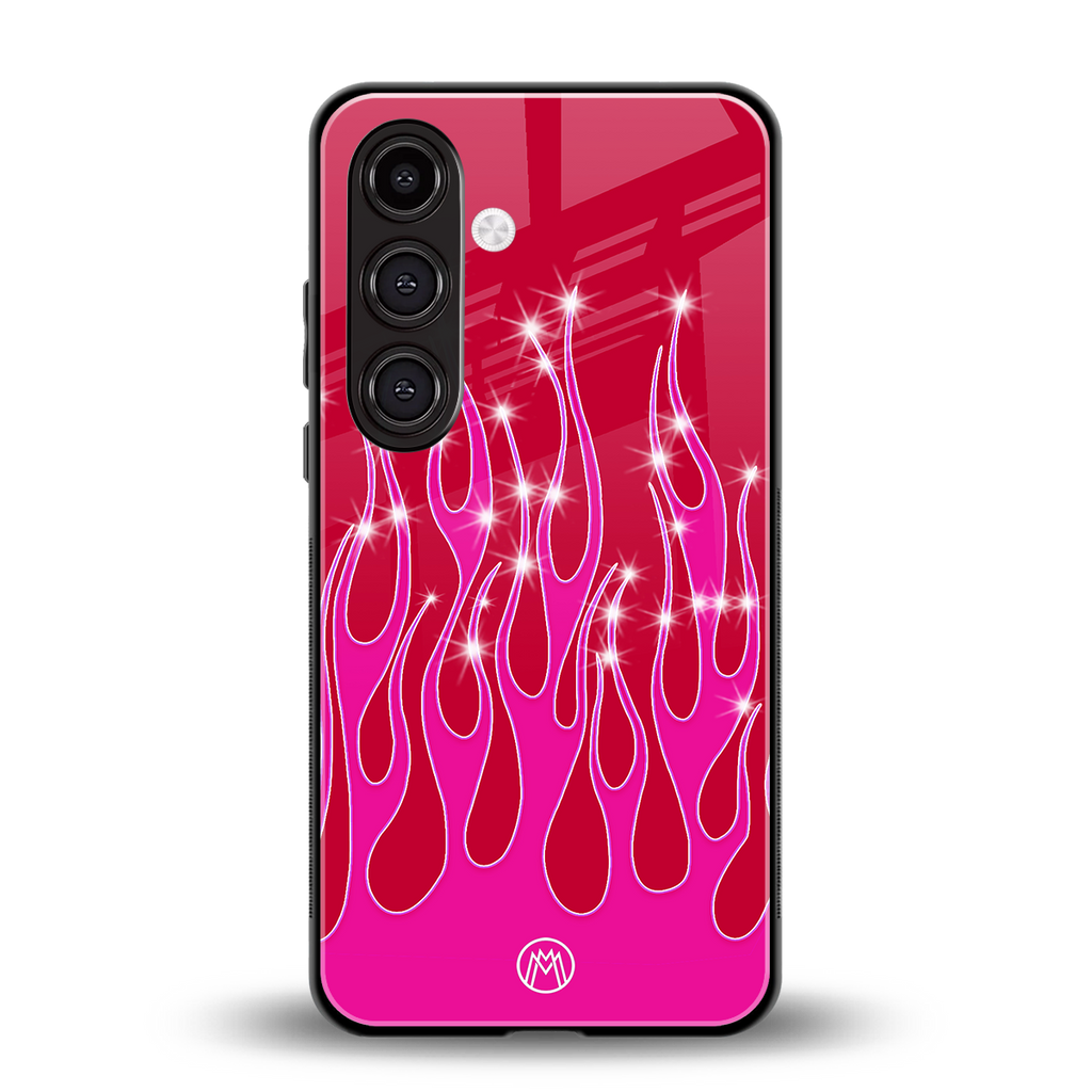 y2k magenta glittery flames back phone cover | glass case for samsung galaxy s24 fe