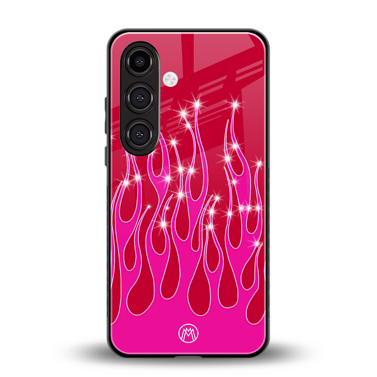 y2k magenta glittery flames back phone cover | glass case for samsung galaxy s23 plus
