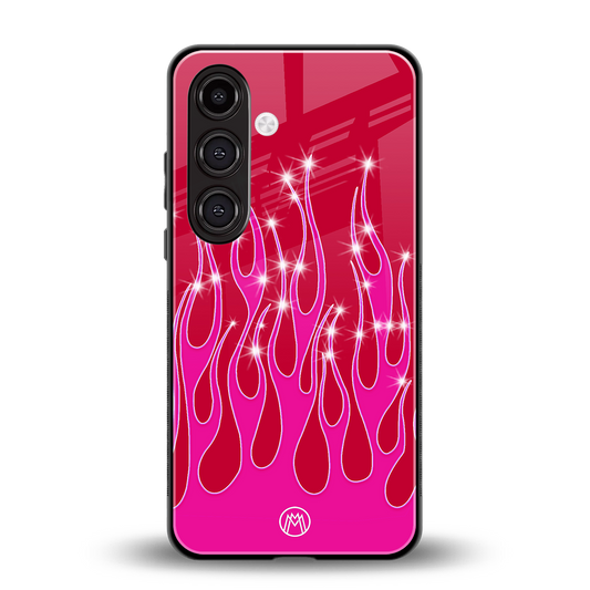 y2k magenta glittery flames back phone cover | glass case for samsung galaxy s23