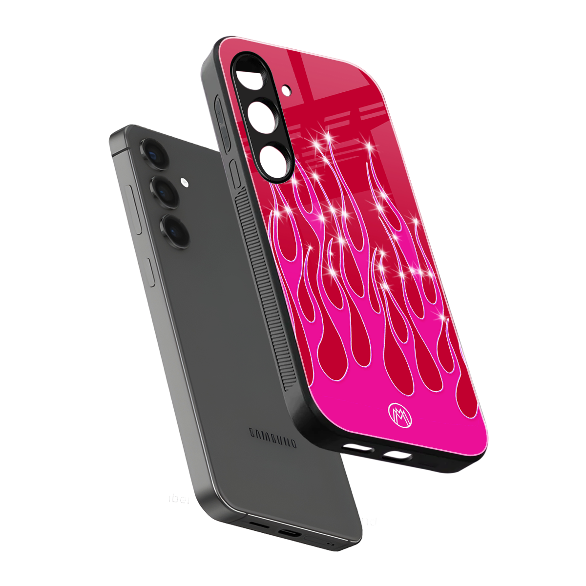 y2k magenta glittery flames back phone cover | glass case for samsung galaxy s24 plus