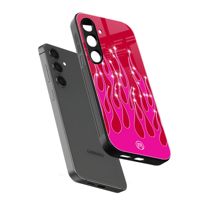 y2k magenta glittery flames back phone cover | glass case for samsung galaxy s24 plus