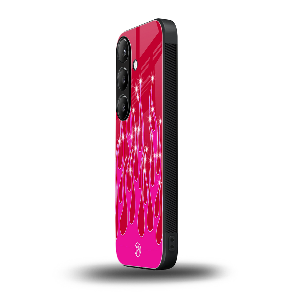 y2k magenta glittery flames back phone cover | glass case for samsung galaxy s25