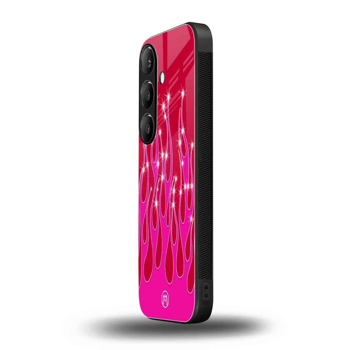y2k magenta glittery flames back phone cover | glass case for samsung galaxy s25 plus