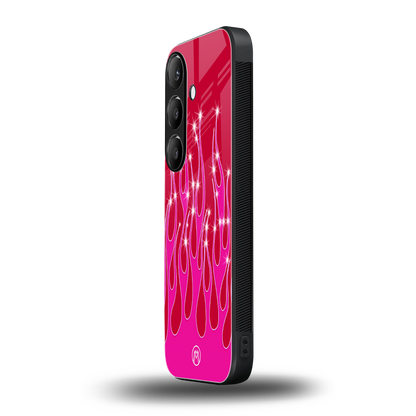 y2k magenta glittery flames back phone cover | glass case for samsung galaxy s23 plus