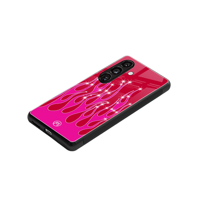 y2k magenta glittery flames back phone cover | glass case for samsung galaxy s23