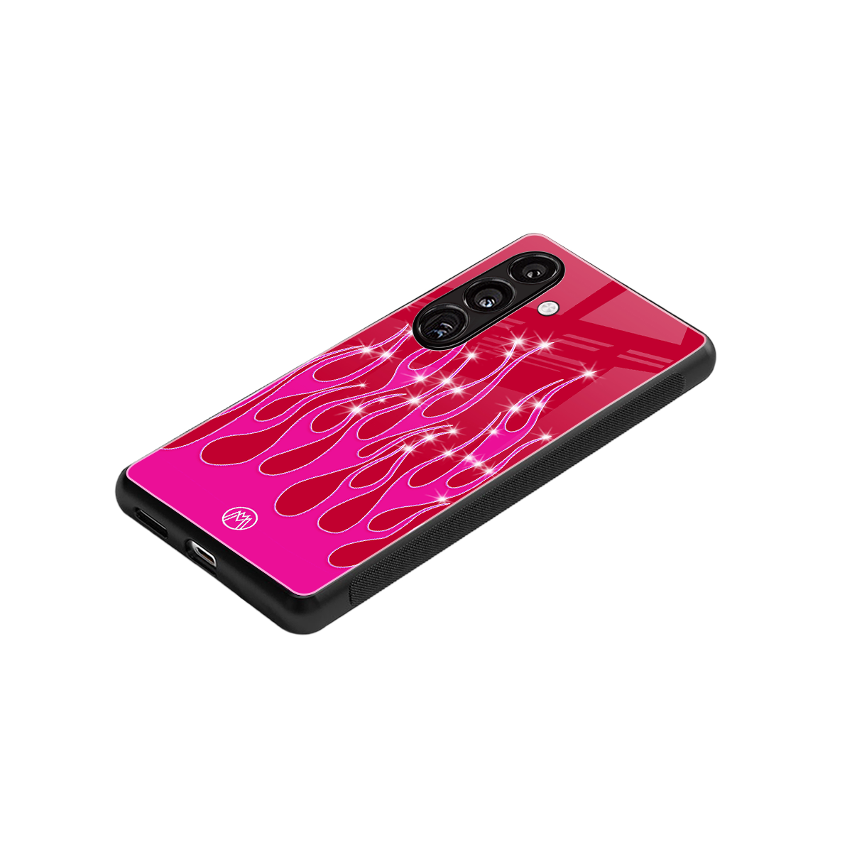 y2k magenta glittery flames back phone cover | glass case for samsung galaxy s23 plus
