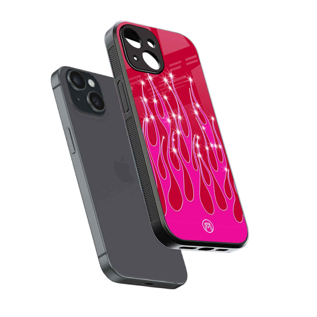 y2k magenta glittery flames back phone cover | glass case for iphone 15