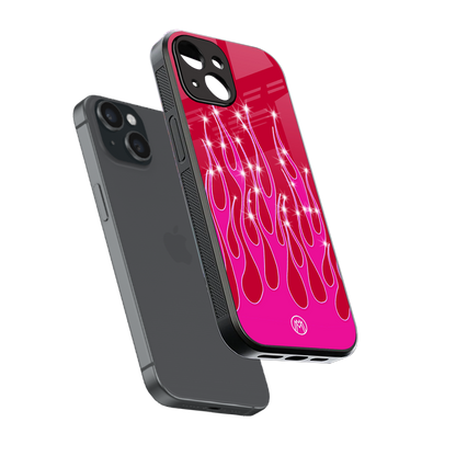 y2k magenta glittery flames back phone cover | glass case for iphone 14