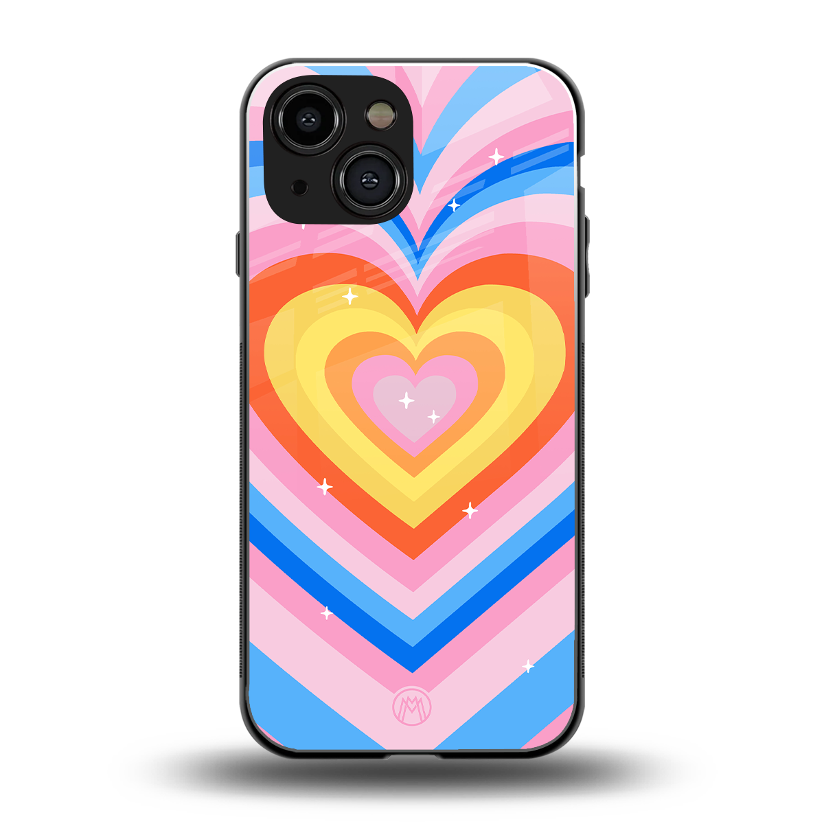 y2k rainbow hearts back phone cover | glass case for iphone 13 mini