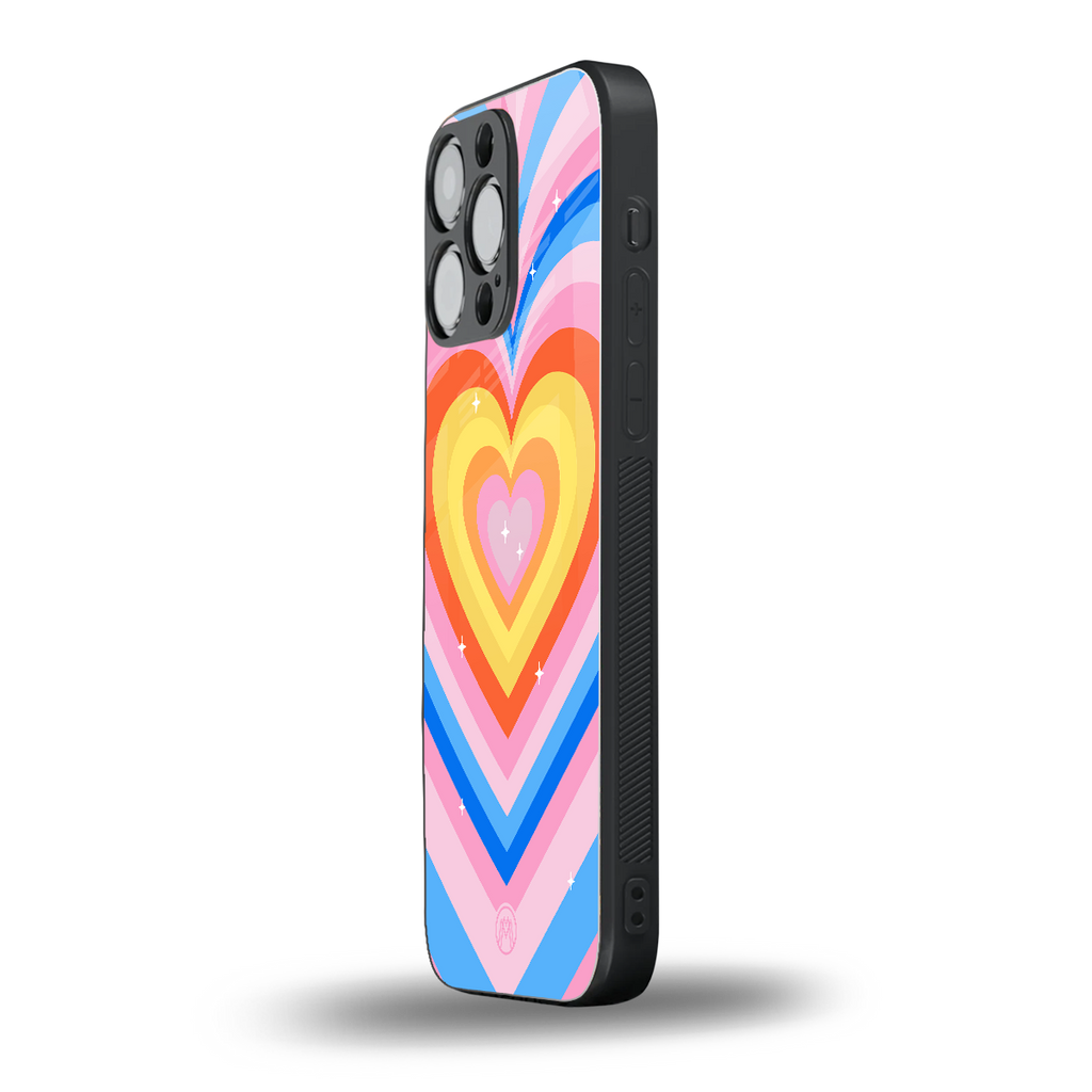 y2k rainbow hearts back phone cover | glass case for iphone 13 pro max