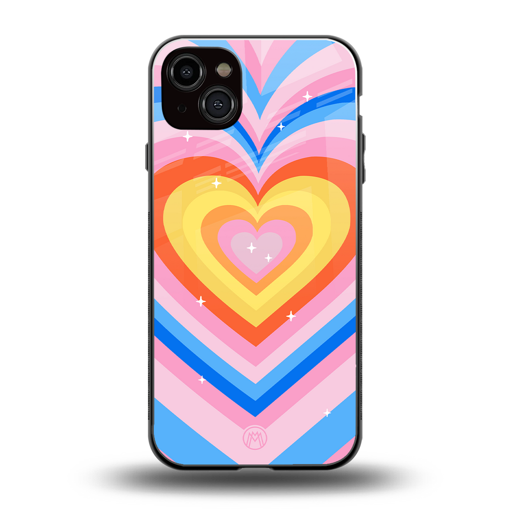 y2k rainbow hearts back phone cover | glass case for iphone 15 plus