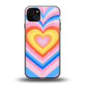 y2k rainbow hearts back phone cover | glass case for iphone 15 plus