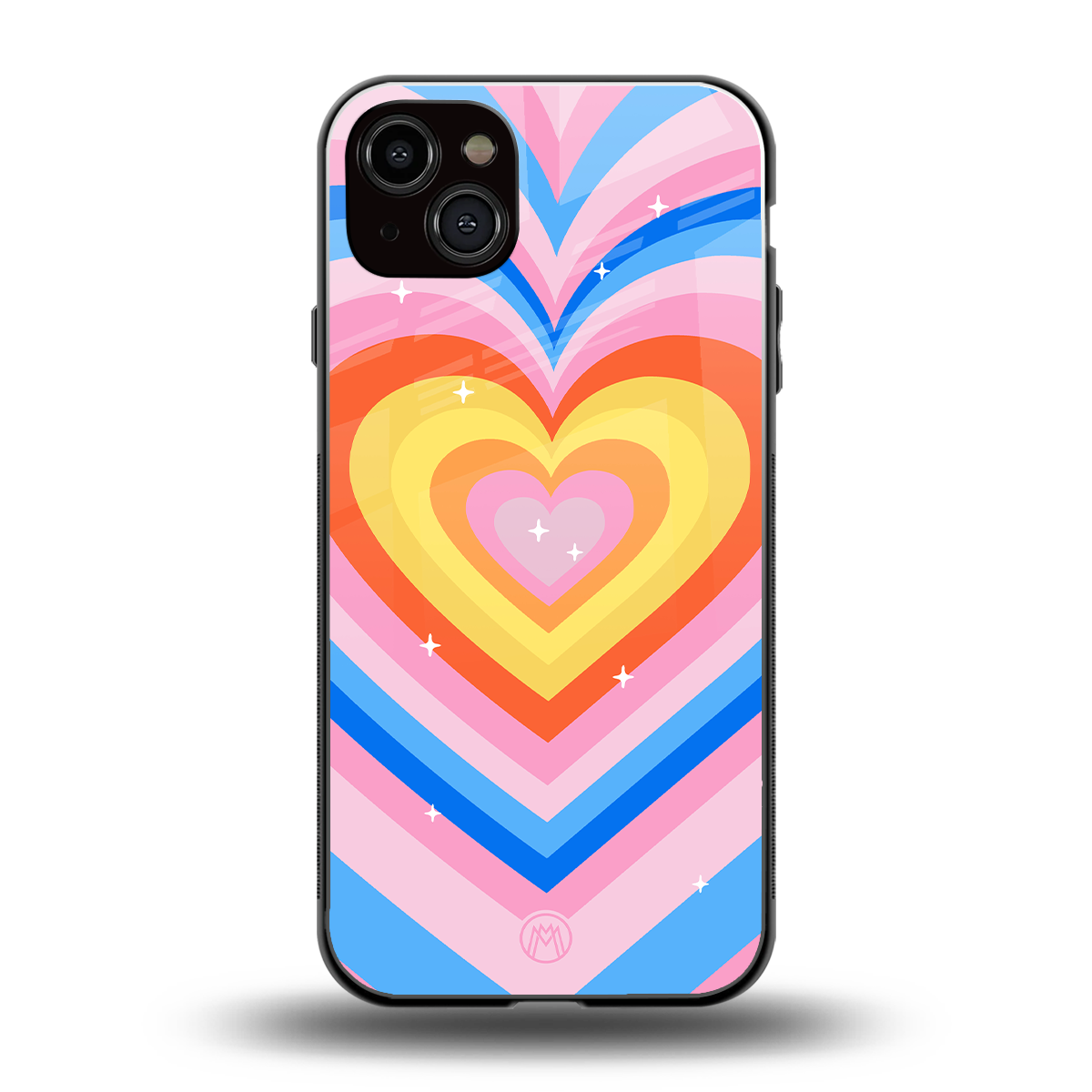 y2k rainbow hearts back phone cover | glass case for iphone 15 plus