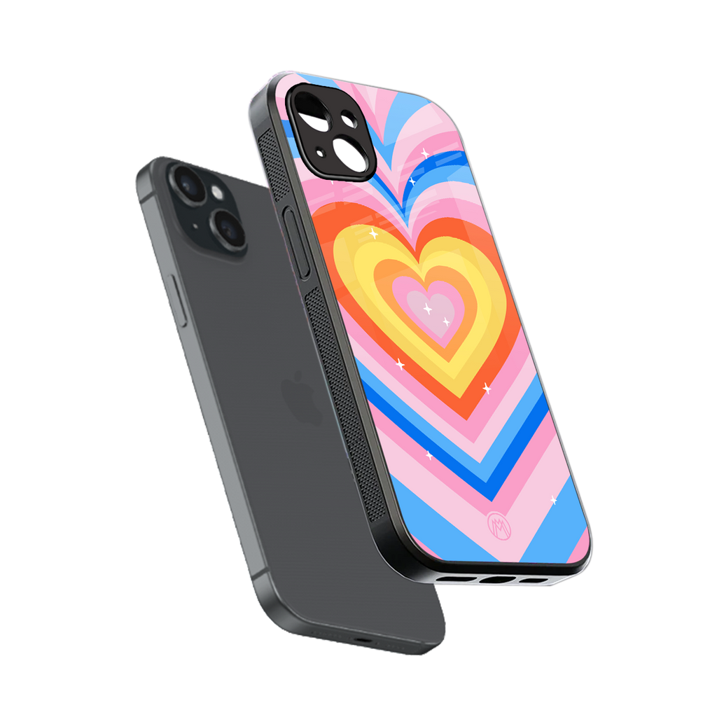 y2k rainbow hearts back phone cover | glass case for iphone 15 plus