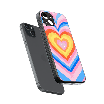 y2k rainbow hearts back phone cover | glass case for iphone 14 plus