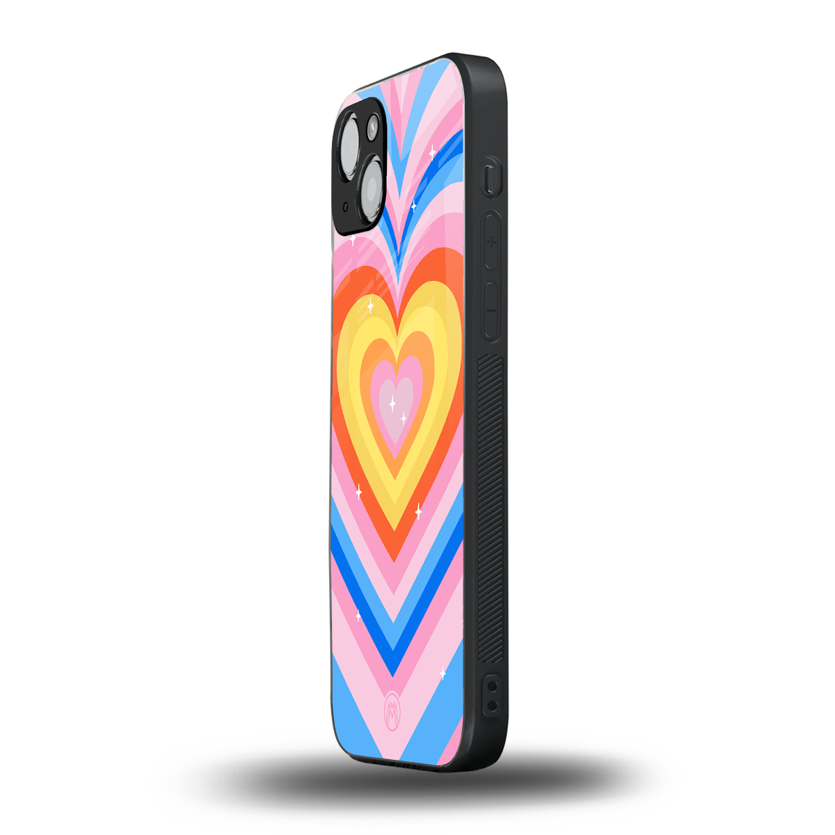 y2k rainbow hearts back phone cover | glass case for iphone 15 plus