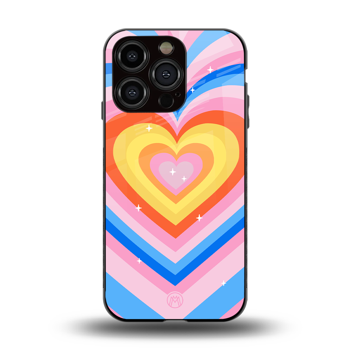 y2k rainbow hearts back phone cover | glass case for iphone 15 pro