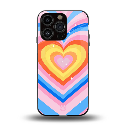 y2k rainbow hearts back phone cover | glass case for iphone 15 pro