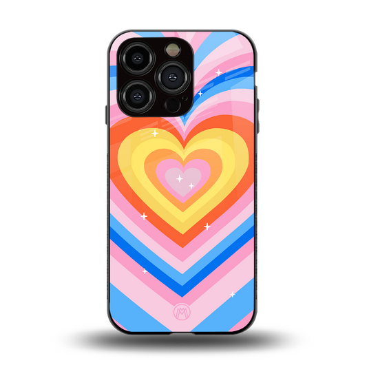 y2k rainbow hearts back phone cover | glass case for iphone 15 pro