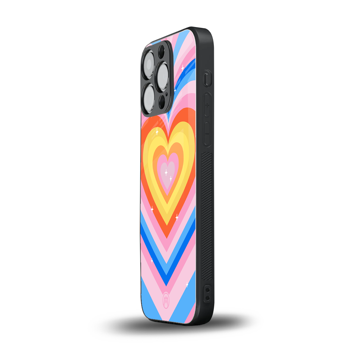 y2k rainbow hearts back phone cover | glass case for iphone 15 pro