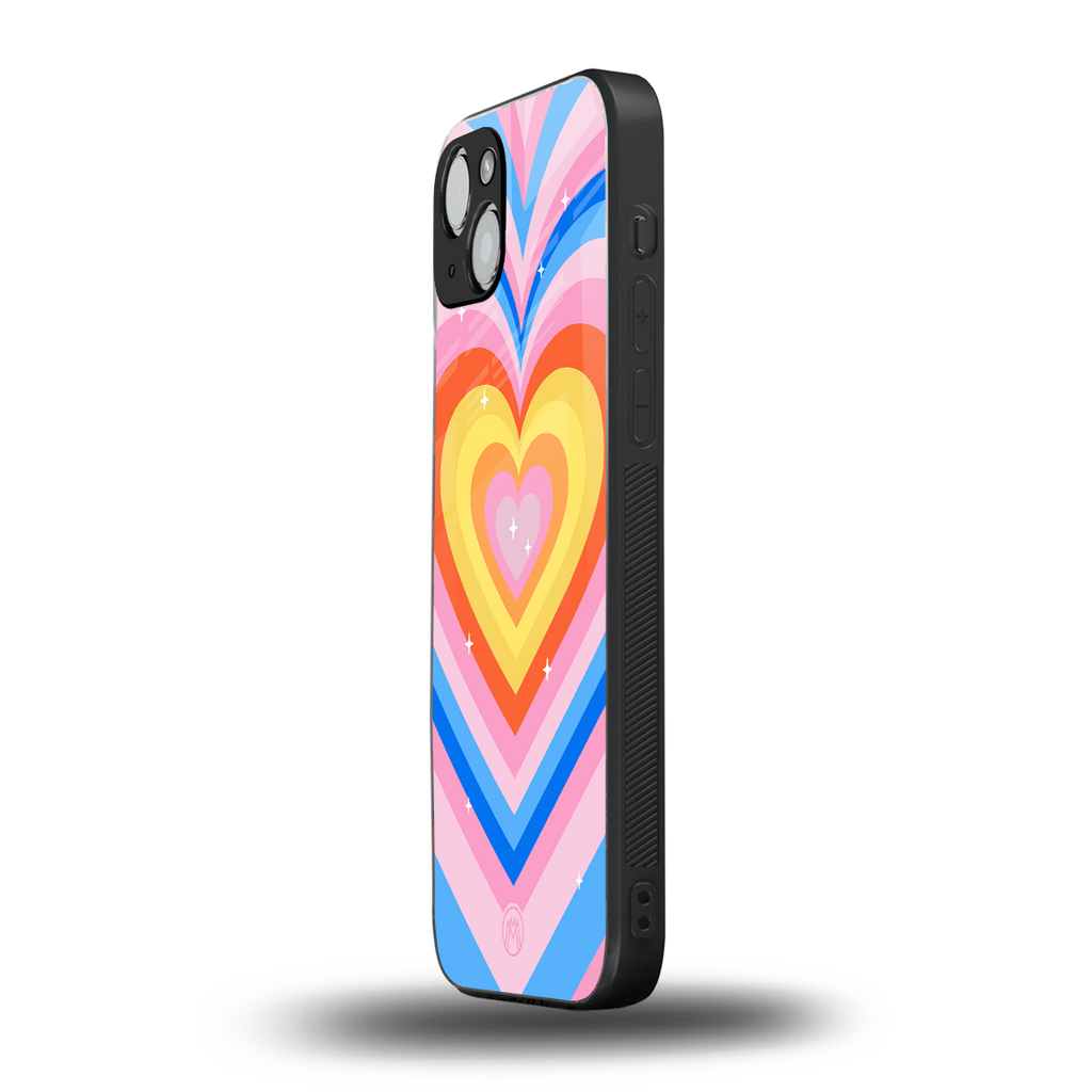 y2k rainbow hearts back phone cover | glass case for iphone 15