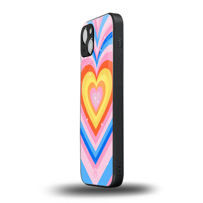 y2k rainbow hearts back phone cover | glass case for iphone 15