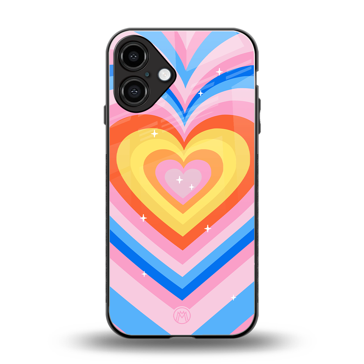 y2k rainbow hearts back phone cover | glass case for iphone 16 plus