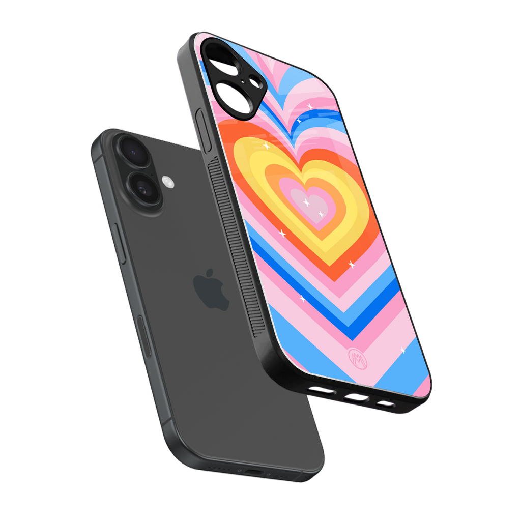 y2k rainbow hearts back phone cover | glass case for iphone 16 plus