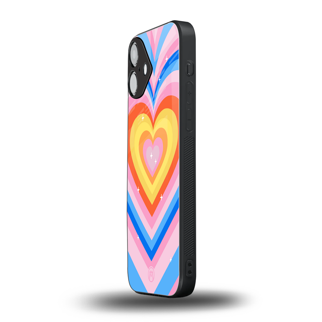 y2k rainbow hearts back phone cover | glass case for iphone 16 plus