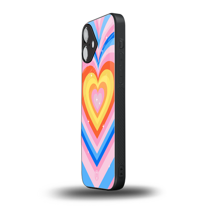 y2k rainbow hearts back phone cover | glass case for iphone 16 plus