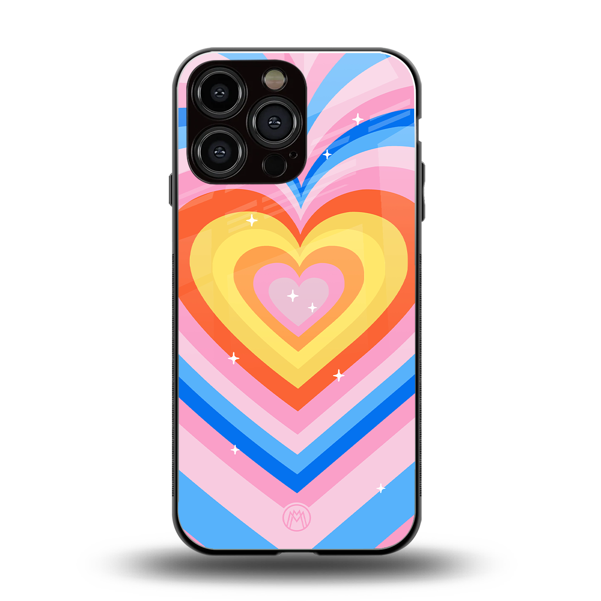 y2k rainbow hearts back phone cover | glass case for iphone 16 pro max