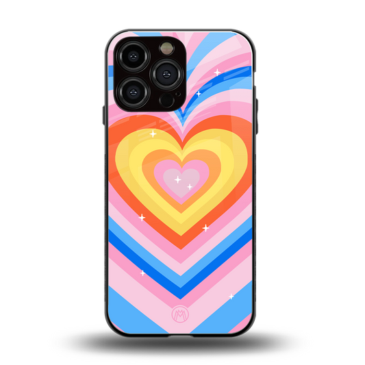 y2k rainbow hearts back phone cover | glass case for iphone 16 pro max