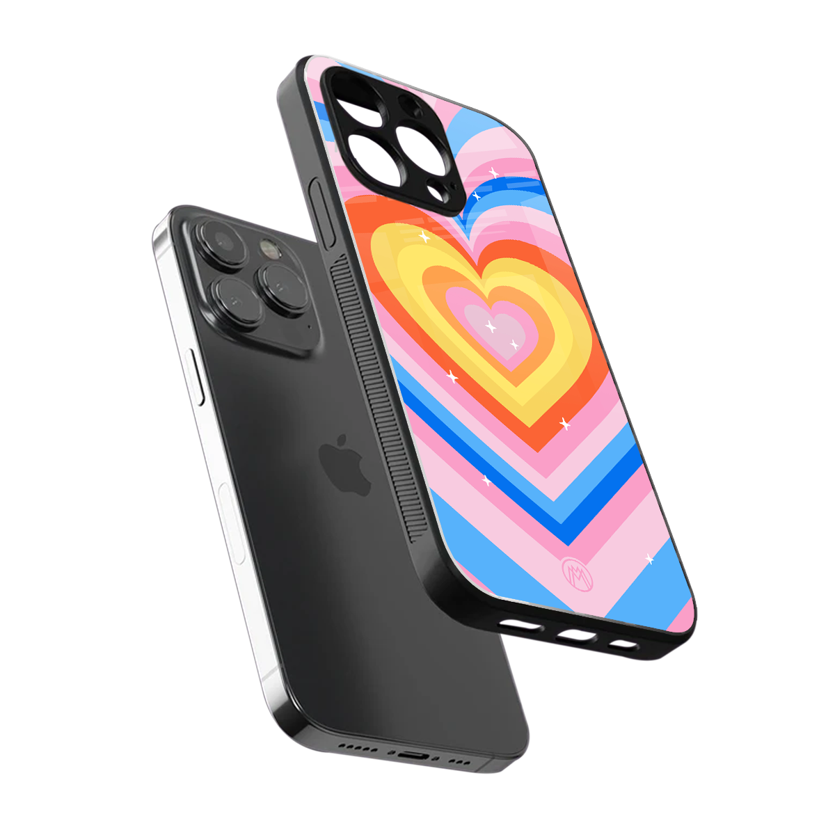 y2k rainbow hearts back phone cover | glass case for iphone 16 pro max