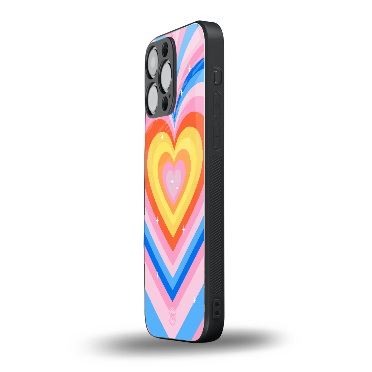 y2k rainbow hearts back phone cover | glass case for iphone 16 pro max