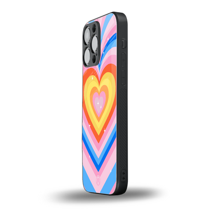 y2k rainbow hearts back phone cover | glass case for iphone 16 pro max