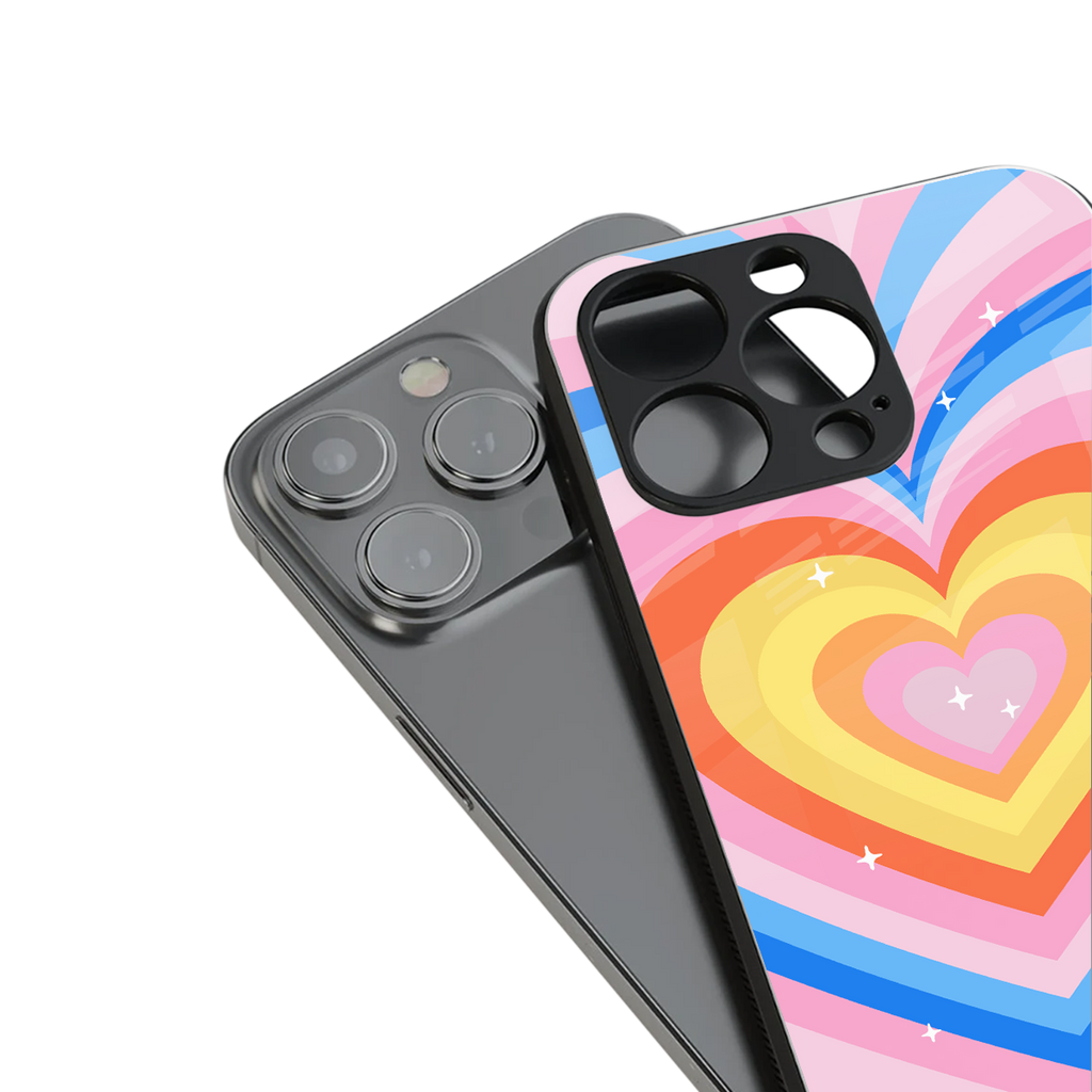 y2k rainbow hearts back phone cover | glass case for iphone 15