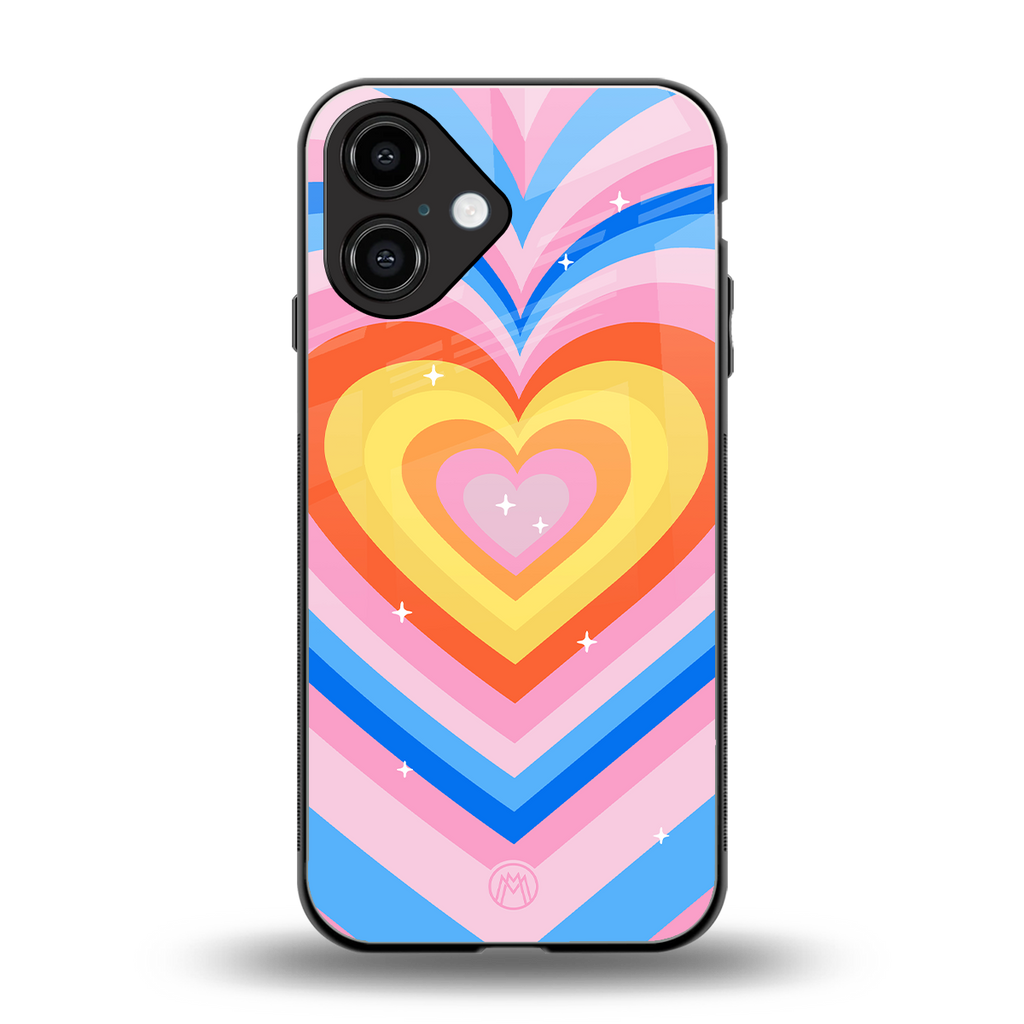 y2k rainbow hearts back phone cover | glass case for iphone 16