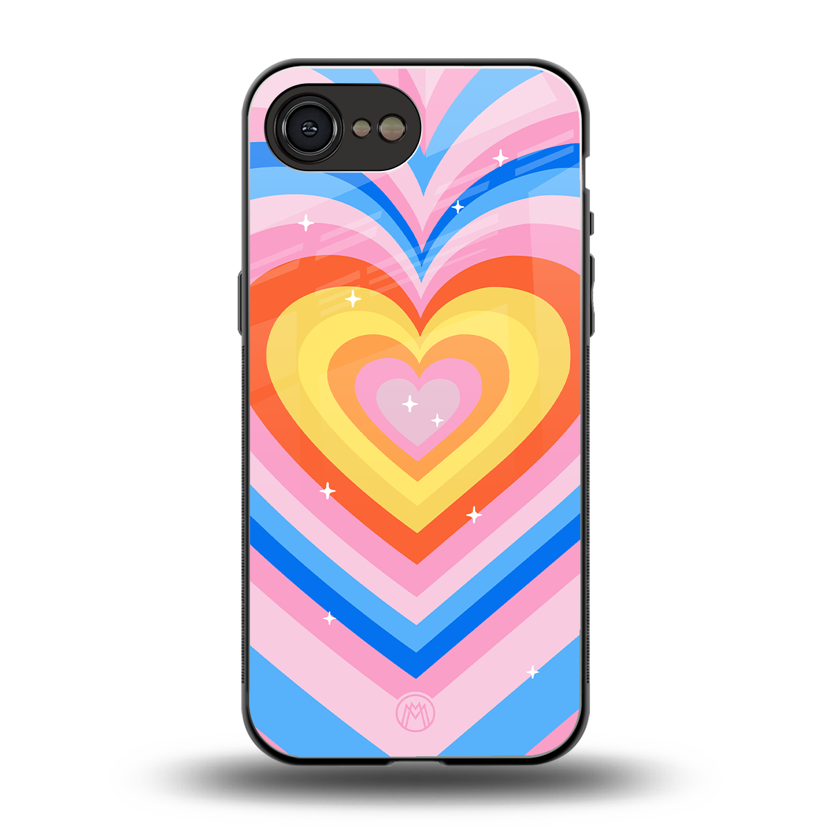 y2k rainbow hearts back phone cover | glass case for iphone 16e