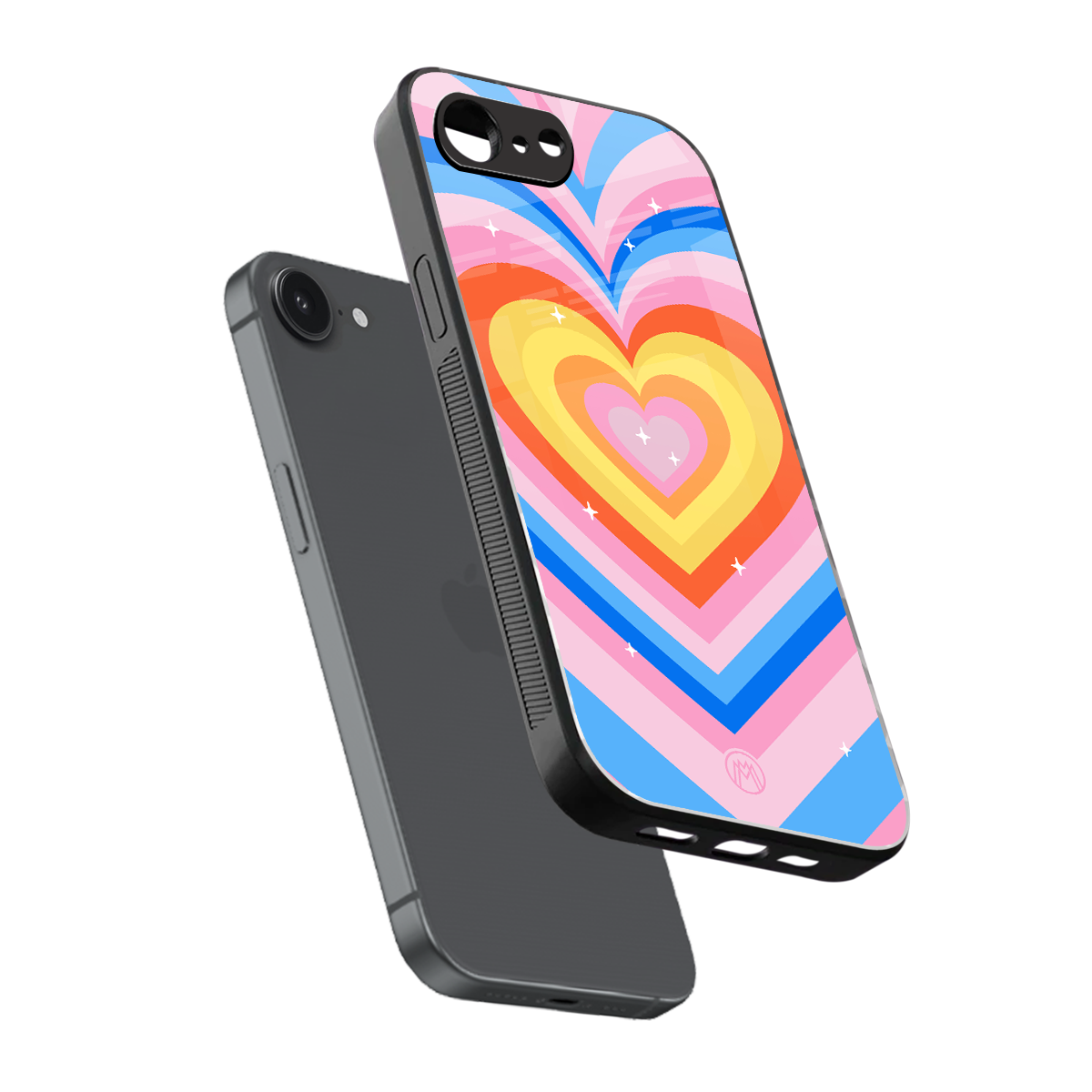 y2k rainbow hearts back phone cover | glass case for iphone 16e