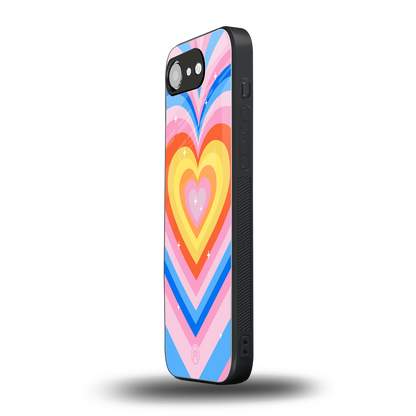 y2k rainbow hearts back phone cover | glass case for iphone 16e