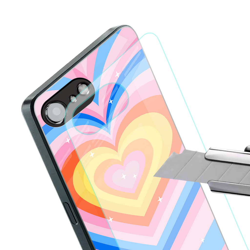 y2k rainbow hearts back phone cover | glass case for iphone 16e
