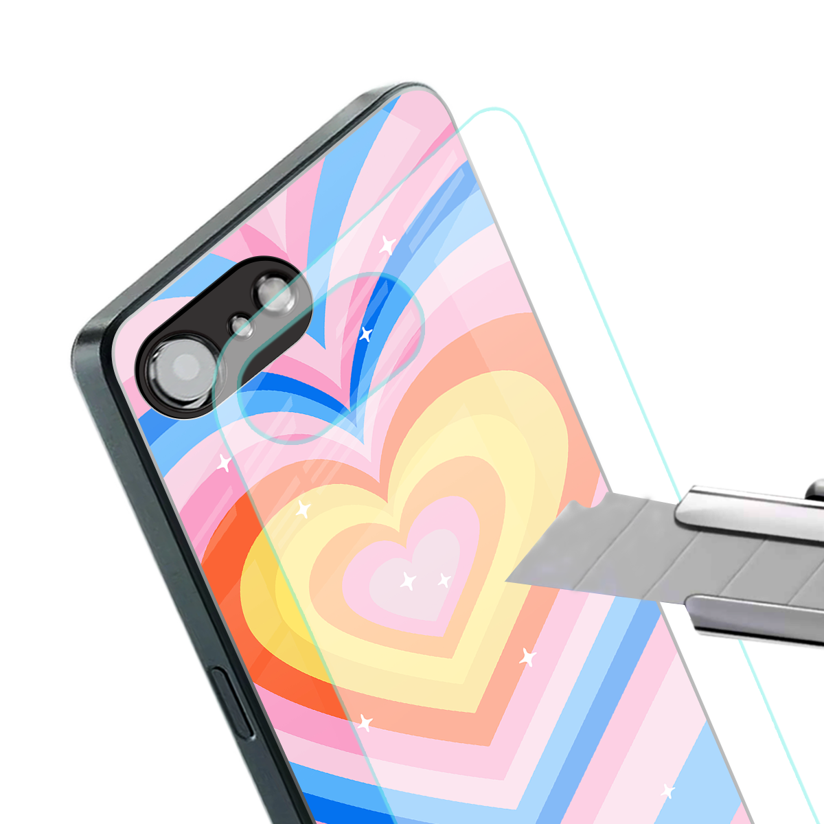 y2k rainbow hearts back phone cover | glass case for iphone 16e