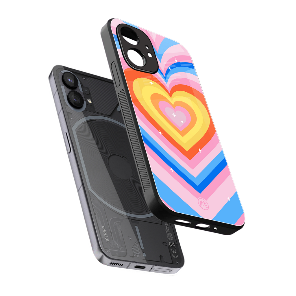 y2k rainbow hearts back phone cover | glass case for nothing phone 1