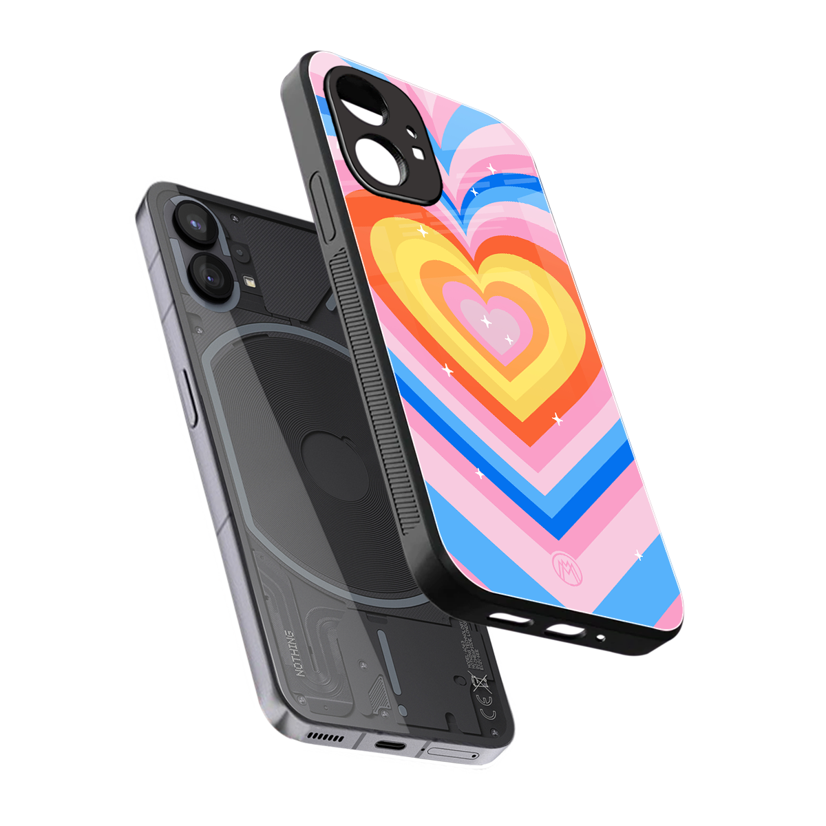y2k rainbow hearts back phone cover | glass case for nothing phone 1