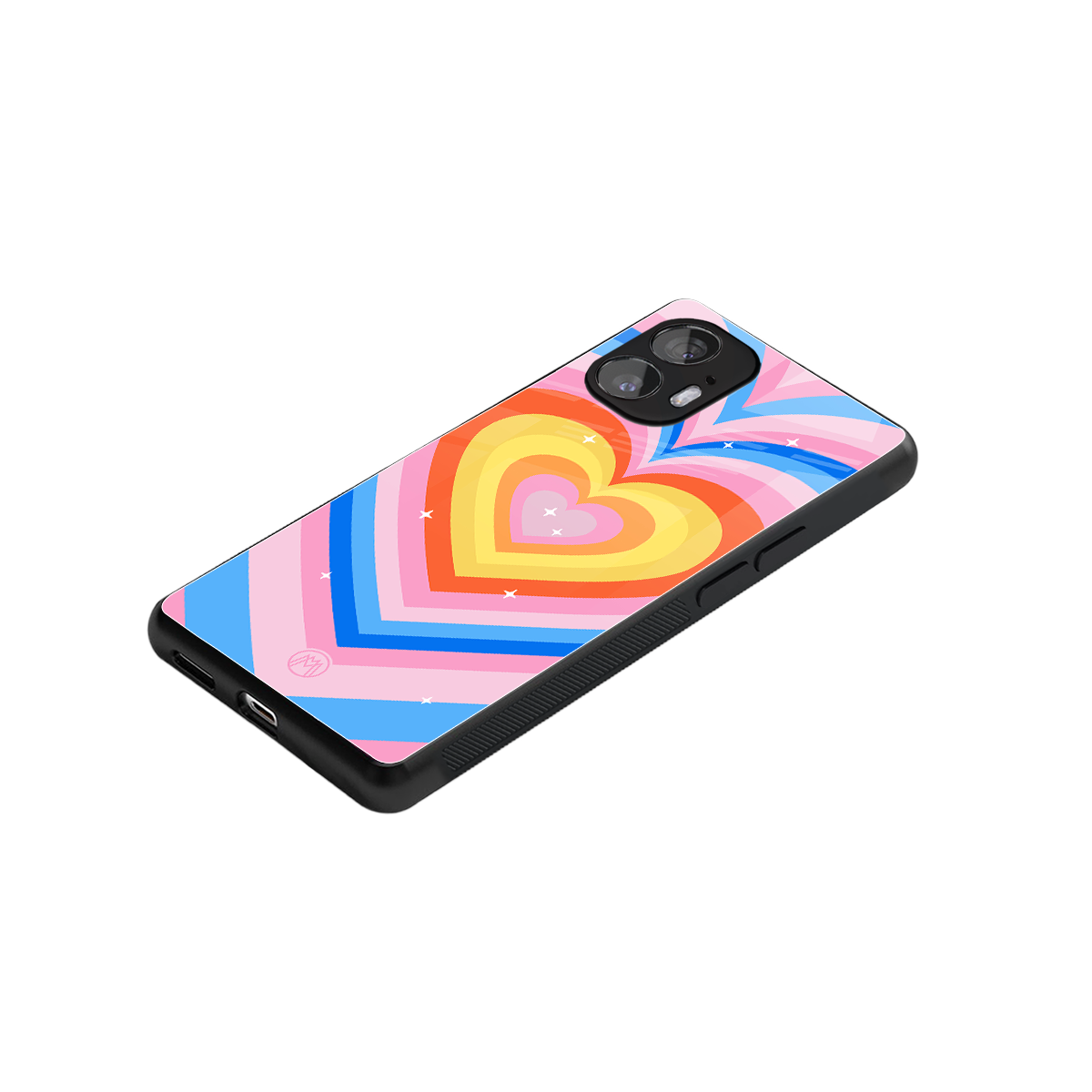 y2k rainbow hearts back phone cover | glass case for nothing phone 2